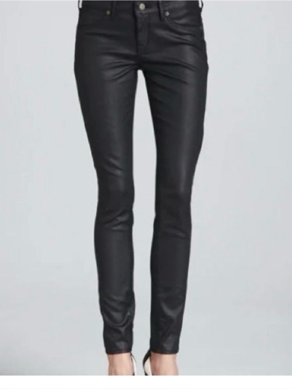 Rich & Skinny Women's Black Wax Coated Skinny Pants Sz 27